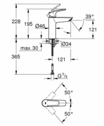 Розміри Змішувач для раковини з литим виливом Grohe Eurosmart хром 23324003