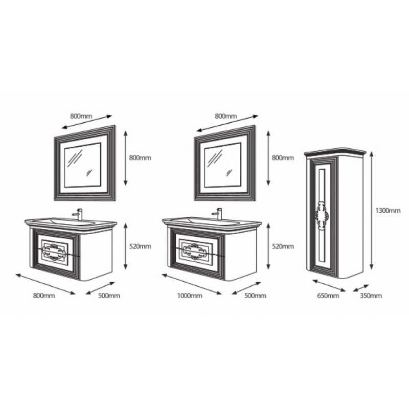 Размеры комплект мебели в ванную комнату 100 см с раковиной marmorin botticelli trevizo с умывальником stella 100 №1