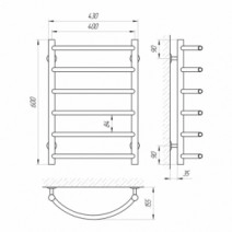 Размеры Полотенцесушитель водяной с температурой нагрева 100 градусов 400х600 LARIS П6 Омега Хром 30x20 ВР 1/2 д 71207069 АЛ2022