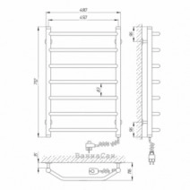 Размеры Полотенцесушитель электрический с выключателем 450х700 LARIS Виктория Хром Правый 30x20 73207016