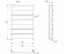 Размеры Полотенцесушитель водяной с межосевыми расстоянием 50 см 530х800 Mario Турин Хром 30x20 ВР 1/2 д 4820111353002