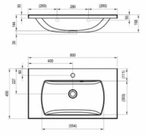 Размеры Умывальник Ravak Classic II 800 белый с отверстием XJX01180000