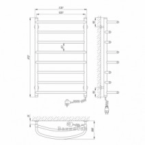 Розміри Полотенцесушитель електричний шириною 50 см 500х800 LARIS Евромікс Хром Правий 30x20 73207028