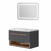 Комплект мебели для ванной комнаты в серо-коричневом цвете 80 см шириной Ювента Stellantis 39052-28312