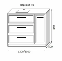 Размеры Умывальник тумба с левым крылом 120 см шириной Marsan BATISTA с умывальником Квадро ТН Batista-10 120