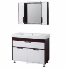 Комплект мебели тумба с зеркалом в ванную 100 см бело-коричневый КВЕЛЛ ПРИНЦ 21950-21949