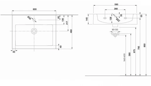 Розміри Раковина 60 см шириною Kolo TWINS L51160000