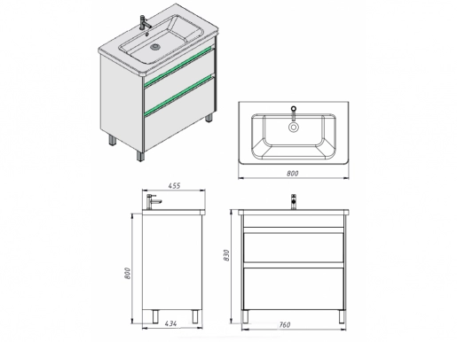 Размеры тумба с умывальником и с ящиками 80 см ювента luton luton-80тн с умывальником soft №1