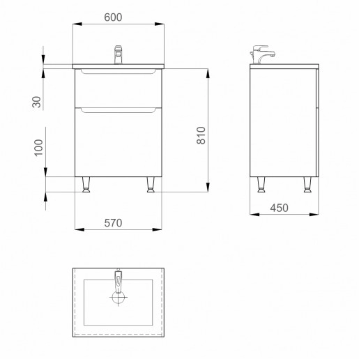 Размеры тумба с раковиной в ванную 60 см санверк era mv0000647 с умывальником канте №1