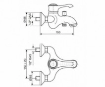 Размеры Смеситель среднего размера для ванны с душем Emmevi TIFFANY CR6001 хром