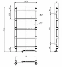 Размеры Прямой электрический полотенцесушитель 500 х 1000 мм Navin Ретро Д32 бронза правый 10-540033-5010