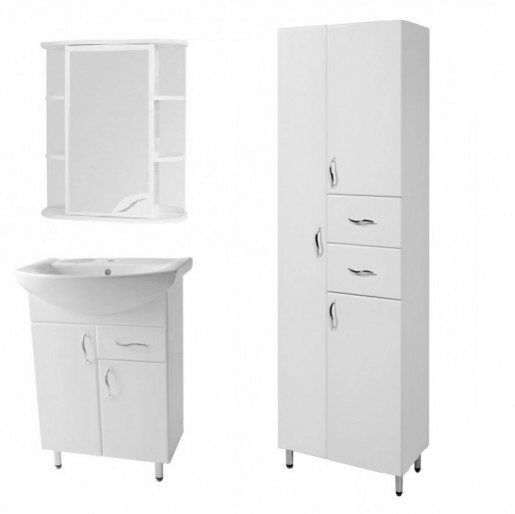 Основное Комплект мебели гарнитур для ванной 60 см белый ПИК Базис ДЗШ0260-Т086011-П0560