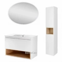Комплект мебели для ванной комнаты бело-коричневый 80 см шириной Qtap Robin 39528-39585-39608
