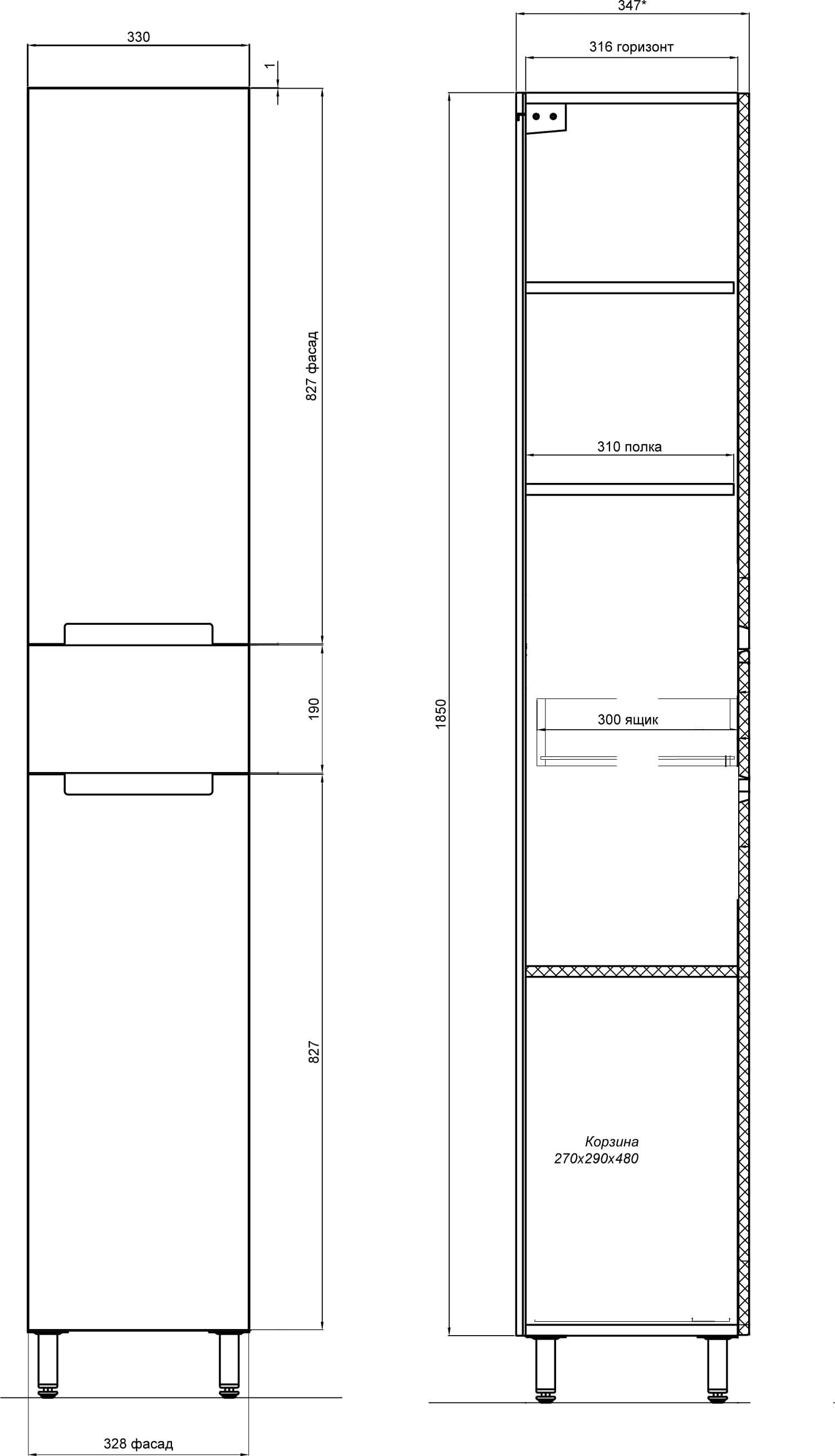 Размеры пенал в ванную из мдф и дсп 33 см мойдодыр тетрис 00-00001359 №3