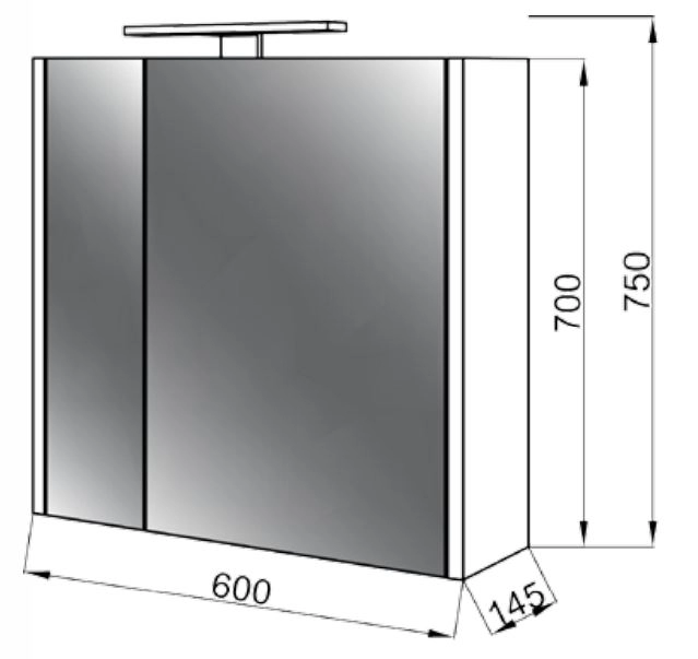 Размеры Зеркальный шкаф 60 см ЮВВИС Senator Z-60 с подсветкой