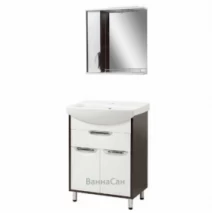 Комплект мебели в ванную бело-коричневый 60 см шириной Аквастиль Венге 39352-39361