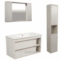 Коричневый набор мебели для ванной 100 см шириной Aqua Rodos Шельф 44982-45105-45128