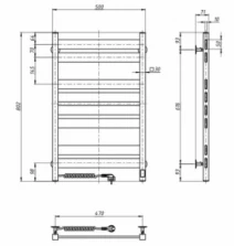 Розміри Сушка для рушників електрична драбинка 500 х 800 мм Navin Largo Д30 хром ліва 10-044153-5080