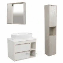 Комплект мебели в ванную с текстурой 75 см шириной Aqua Rodos Шельф 45125-45103-45128