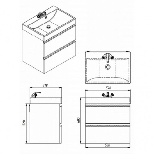 Размеры Тумба с раковиной в ванную 60 см с ящиками ЮВЕНТА САВОНА Sv-60 с умывальником ВАРНА 60