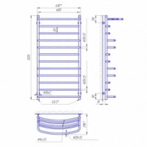 Розміри Сушка для рушників водяна висока 600х1200 LARIS П12 Евромікс Хром 30x20 ВР 1/2 д 71207698