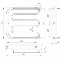 Розміри Сушка для рушників водяна висотою 50 см 600х500 LARIS П Фокстрот Хром 30x20 ВР 1/2 д 71207449