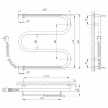 Размеры Электрический полотенцесушитель с гарантией 5 лет 500х500 LARIS ЗЕБРА Змеевик Белый Левый 25 75201037