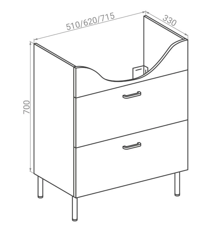 Размеры Умывальник с тумбой 55 см шириной Rozzy Jenori ASTER с раковиной Lotus RJFU035-0155GRSET