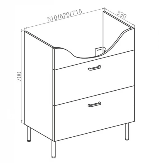 Размеры Умывальник с тумбой 55 см шириной Rozzy Jenori ASTER с раковиной Lotus RJFU035-0155GRSET