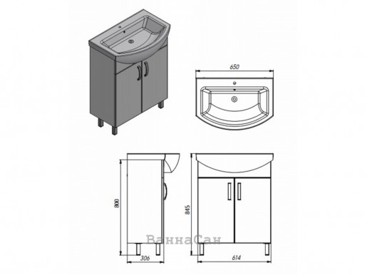 Размеры тумба с раковиной в ванную 65 см напольная ювента тренто trn-65 с умывальником витториа 65 №1