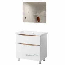 Комплект мебели в ванную в бело-коричневом цвете 70 см шириной Юввис Лига 41368-42369