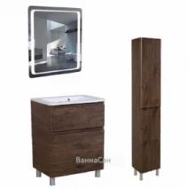 Коричневый комплект мебели для ванной комнаты 60 см шириной Aqua Rodos Акцент 42374-29707-42409