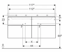 Размеры Тумба в ванную без умывальника 120 см шириной Geberit Xeno² под умывальник Xeno² 500.518.00.1