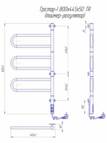 Розміри Електро полотенцесушитель недорогий 445х820 Mario Трістар Хром 30x20 4820111355648