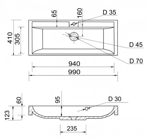 Размеры Умывальник 100 см шириной Adamant Streng New 7558