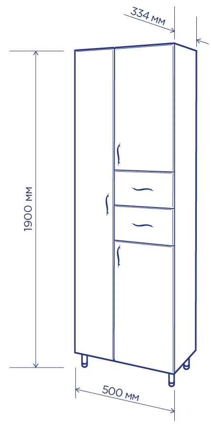 Размеры шкаф-пенал для ванной 50 см с тремя дверцами пик базис п0550 №1