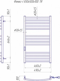 Розміри Електро полотенцесушитель з 13 перекладинами 490х800 Mario Фенікс Хром 30x20 Правий 4820111355723