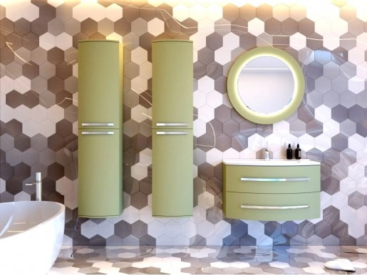 В интерьере набор мебели в ванную комнату 110 см с гладкими фасадами botticelli vanessa с умывальником levanto №1
