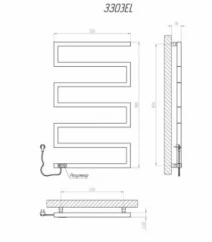 Розміри Електрична сушка для рушників 550 х 900 мм Kosser Зета Д30х30 біла ліва ЗЗ03ELW