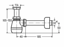 Размеры Сифон раковина с отводом 32 мм Viega 5555K 120337