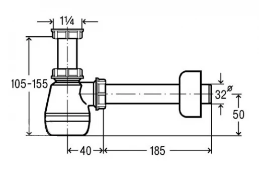 Размеры Сифон раковина с отводом 32 мм Viega 5555K 120337