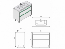 Размеры Тумба в ванную с раковиной с ящиками 100 см Ювента Luton с умывальником Soft Luton-100ДВ