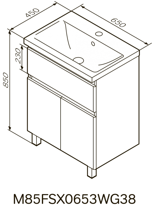 Размеры тумба с раковиной в ванную с двумя дверцами 65 см am.pm x-joy с умывальником x-joy m85-fsx0653-wc0653wg38 №1