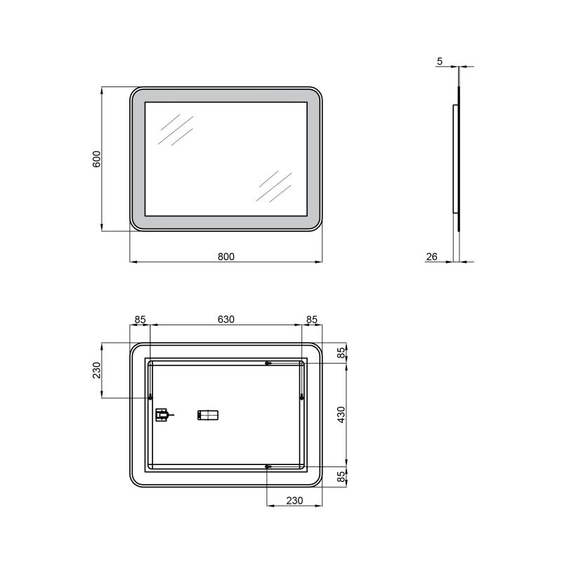 Размеры зеркало для ванной 80 см шириной с подсветкой qtap swan sd00045748 №2