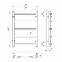 Размеры Полотенцесушитель водяной 400х600 LARIS П5 Флеш Хром 30x20 ВР 1/2 д 74100005