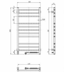 Розміри Сушка для рушників електрична з 11 поперечинами 500 х 1000 мм Navin Класик Квадро Д30 чорна права 12-216053-5010