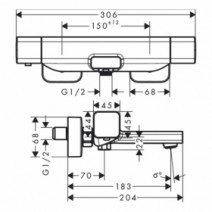 Размеры Смеситель среднего размера для ванной HANSGROHE ECOSTAT 15774000