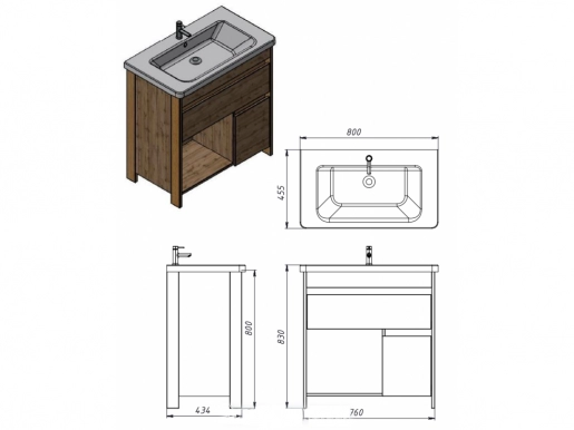 Размеры тумба с умывальником 80 см ювента bronx brx-80 дуб вотан с умывальником soft 80 №1
