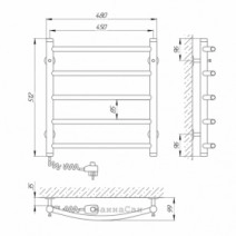 Размеры Полотенцесушитель электрический с выключателем 450х500 LARIS Классик Хром Левый 30x20 73207046