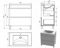 Размеры Умывальник с тумбой с двумя ящиками 80 см Snail Новелла с умывальником Атлант 800 800КМ163
